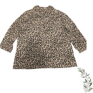 212 Collection Gray Cheetah Print Collared Pull Over 3/4 Sleeve Blouse Size XL